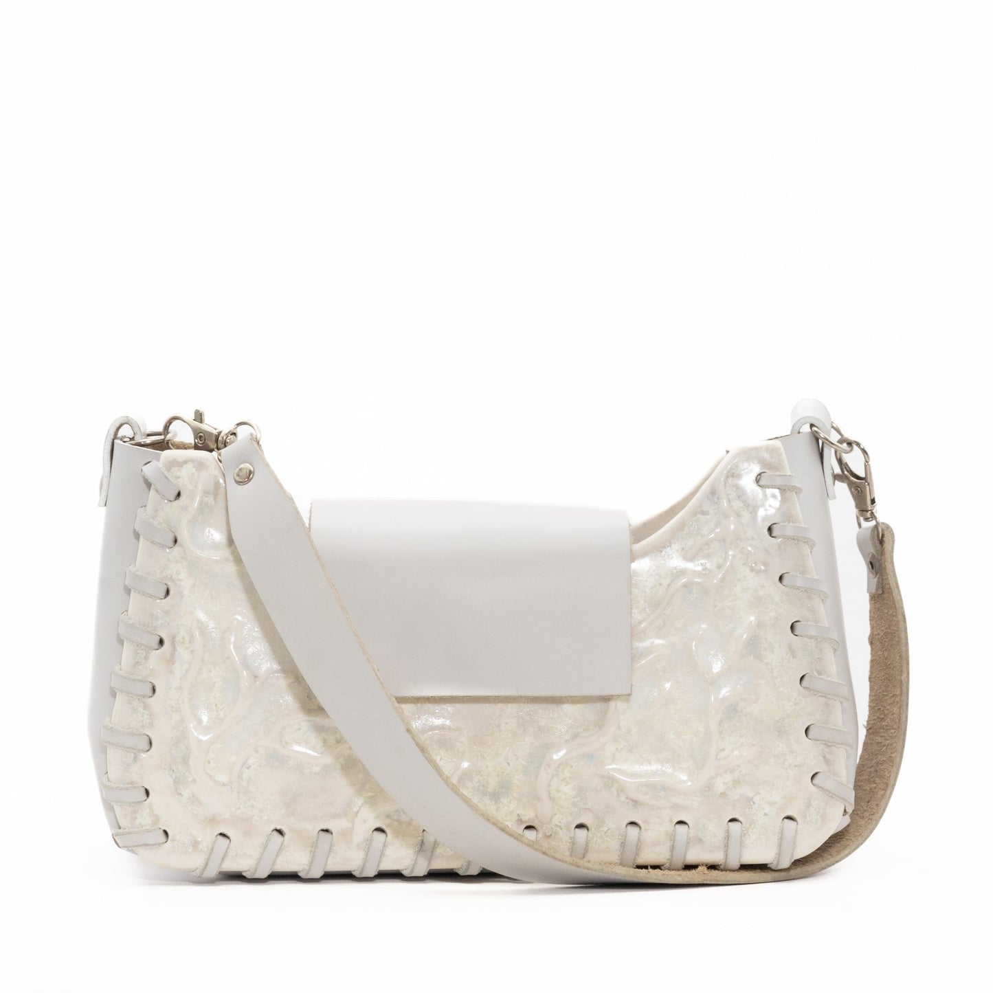 Sac porcelaine et cuir upcyclé ❄️cristaux reliefs❄️