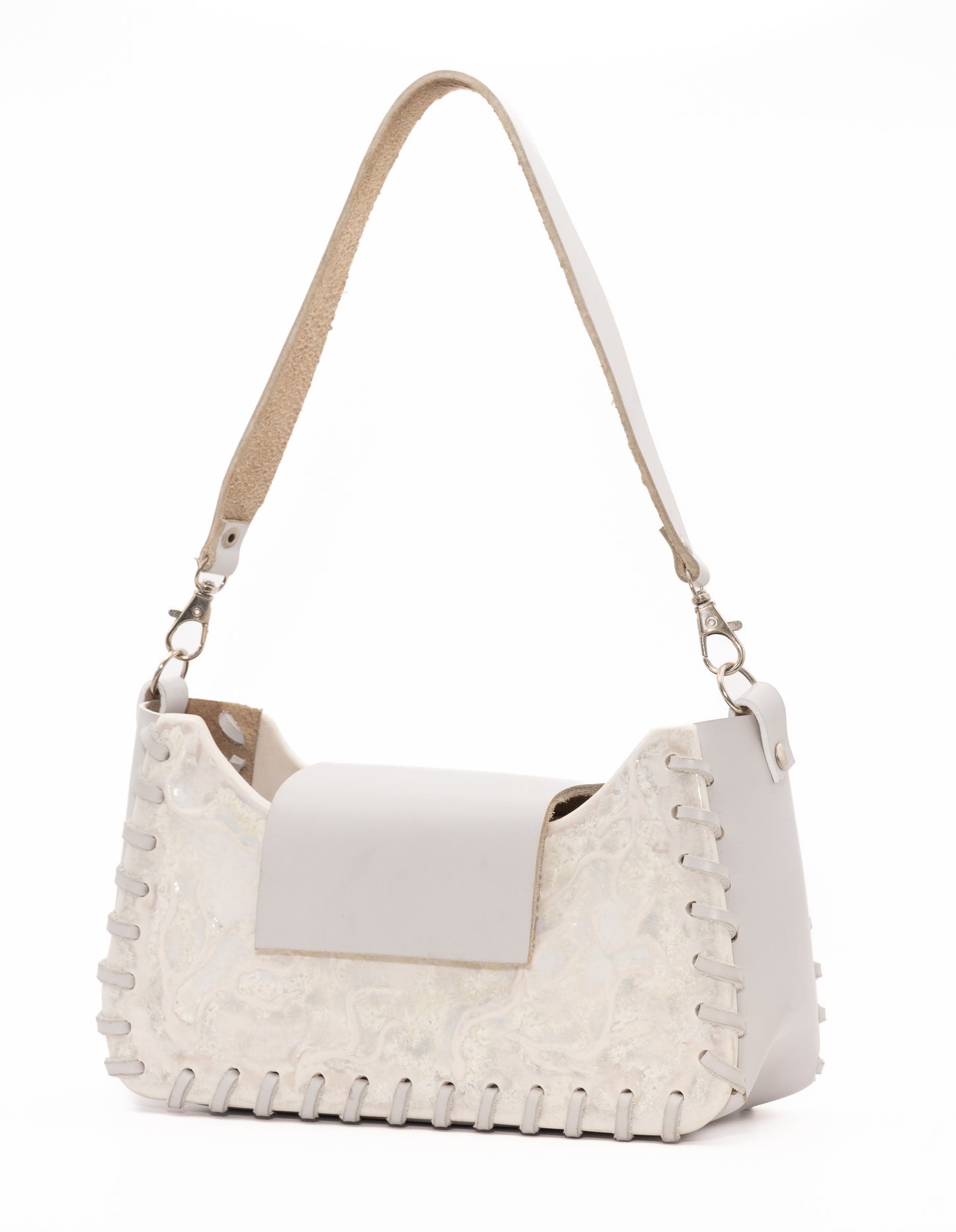 Sac porcelaine et cuir upcyclé ❄️cristaux reliefs❄️