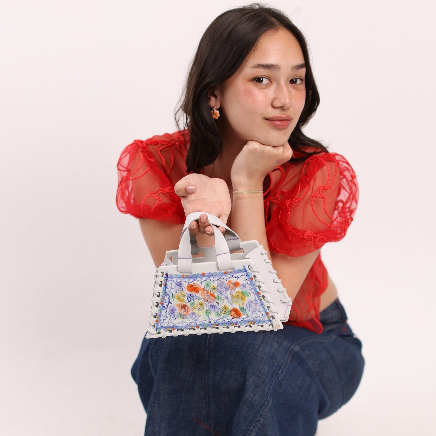 Sac porcelaine et cuir upcyclé 🌻fleuri🌻