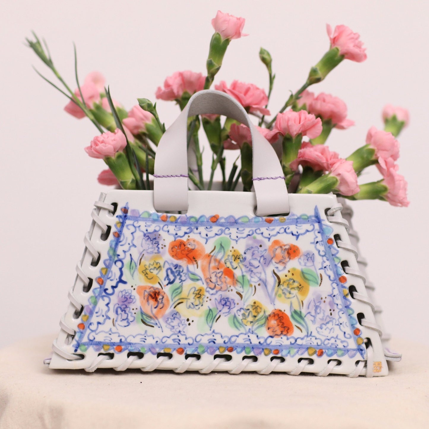 Sac porcelaine et cuir upcyclé 🌻fleuri🌻