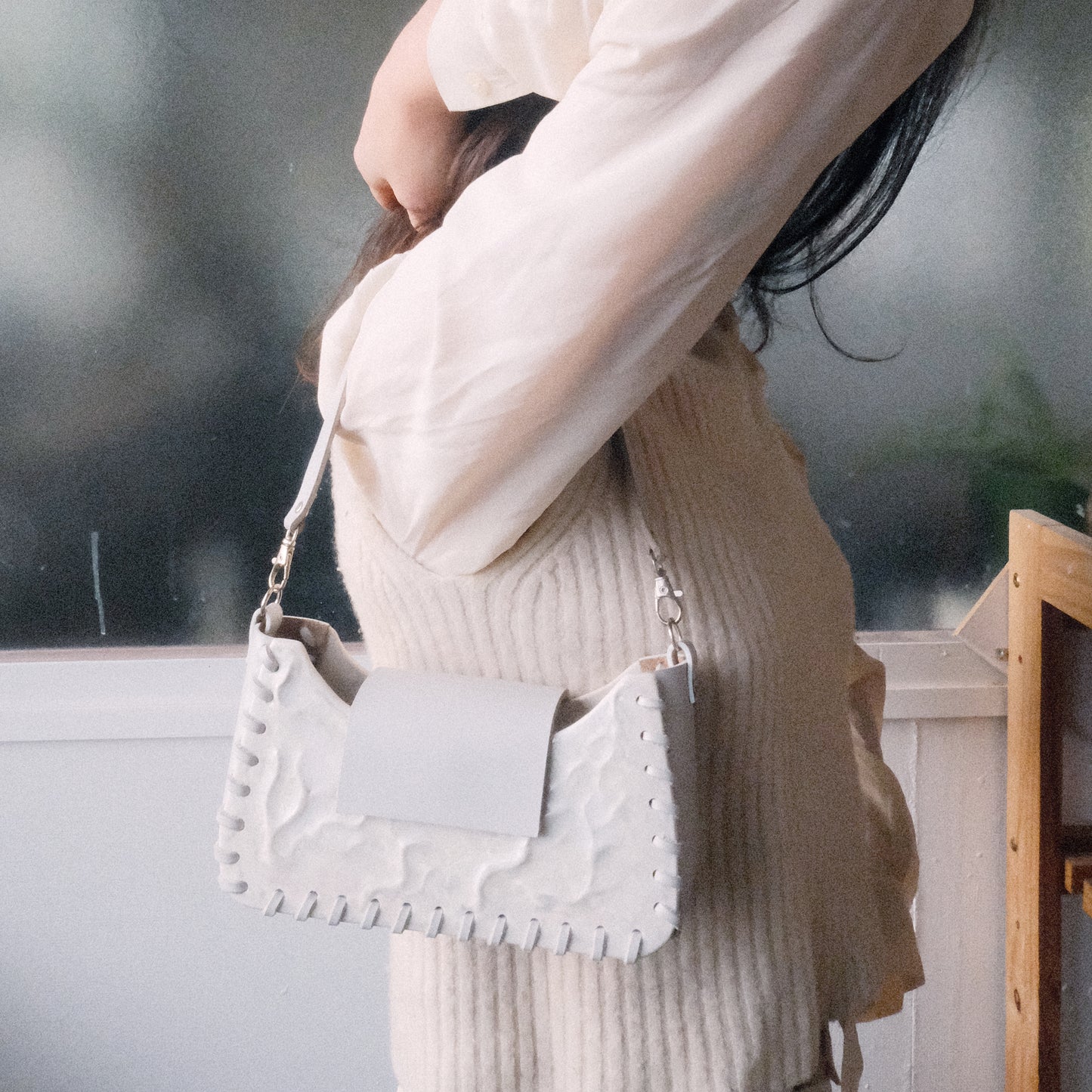 Sac porcelaine et cuir upcyclé ❄️cristaux reliefs❄️