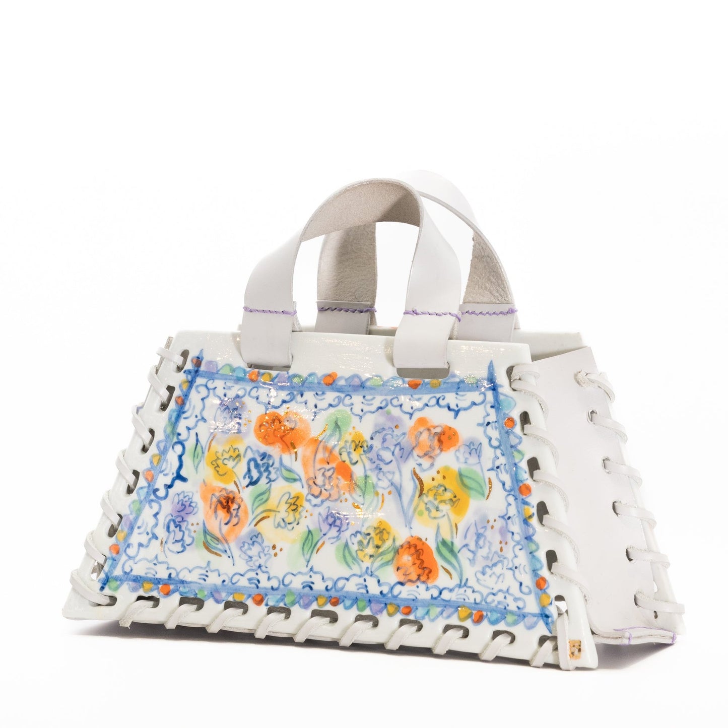 Sac porcelaine et cuir upcyclé 🌻fleuri🌻